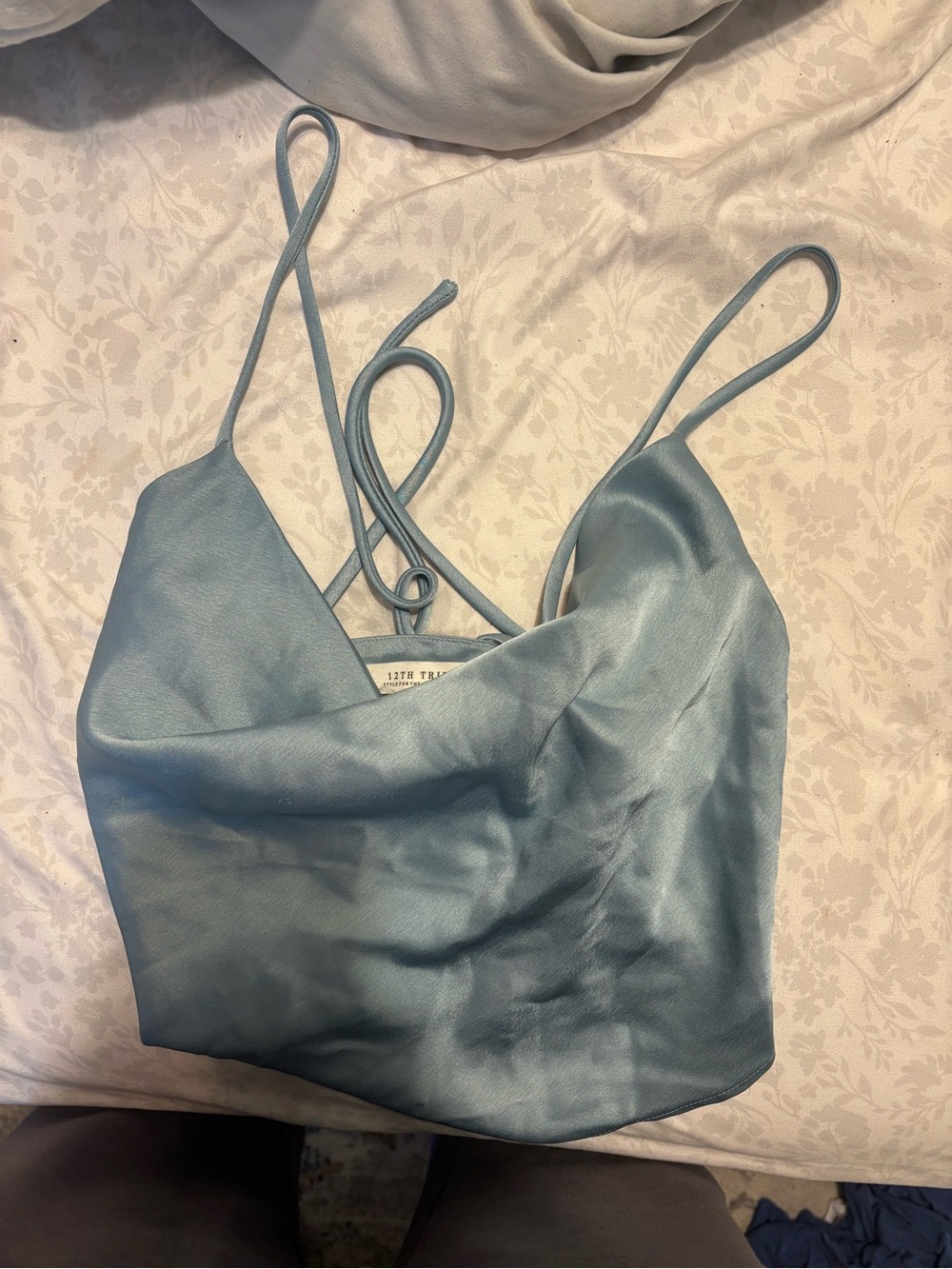 Satin Cowl Camisole Tank Top - Light Blue